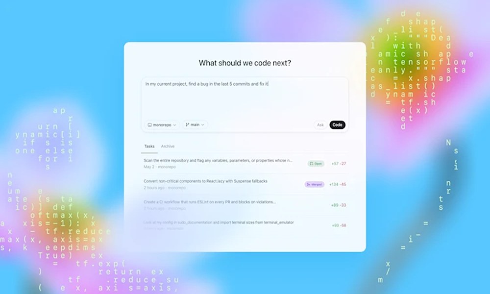 تصویر محیط کاربری OpenAI Codex در حال تولید خودکار کدهای برنامه‌نویسی.